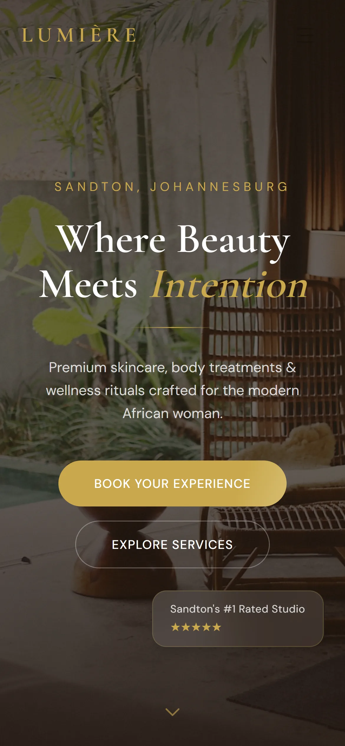 Lumière day spa — homepage on mobile