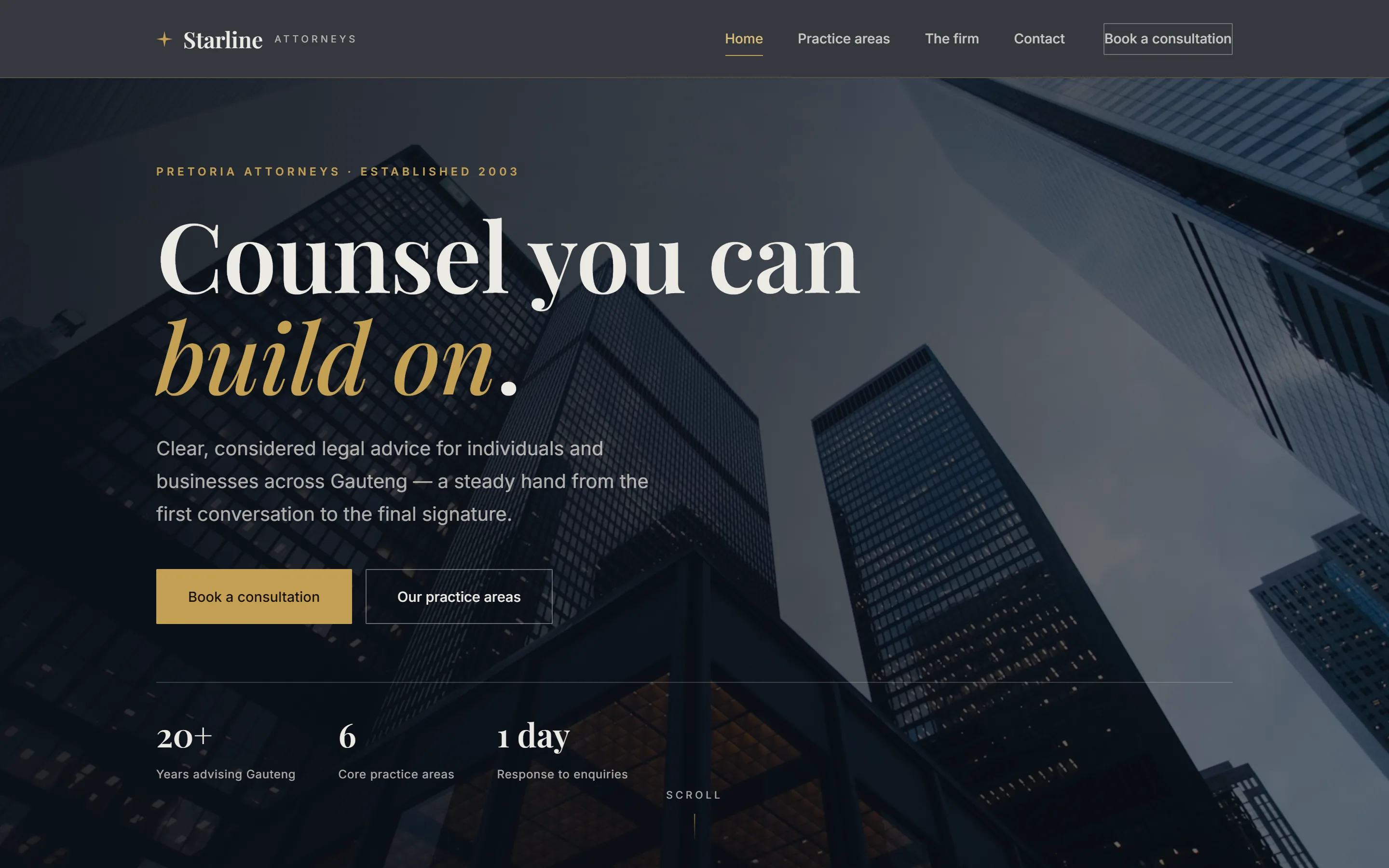Starline Attorneys law firm — homepage on desktop